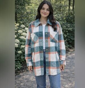 Vigoss | NWT Size XS Oversized Orange/Green Plaid Shacket From Stitch Fix